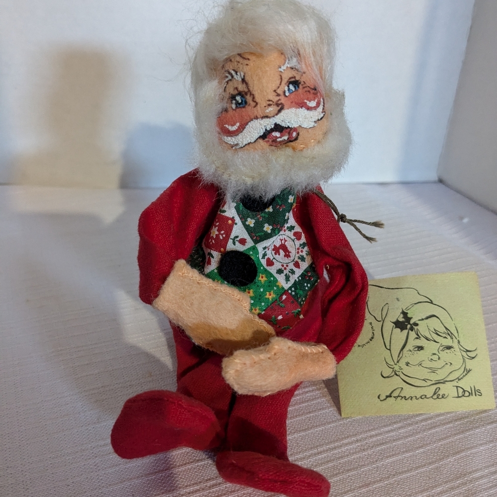 AnnaLee Santa Clause poseable doll VTG 1963 wearing a quilt pattern vest